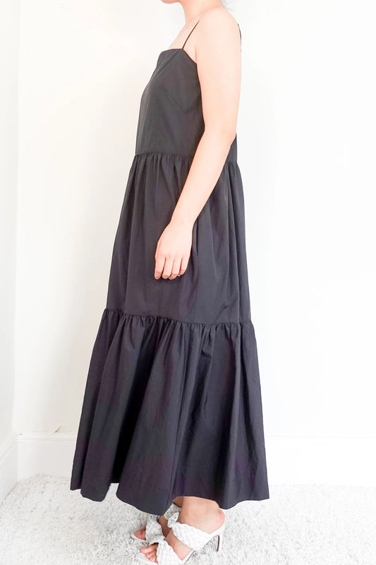 cotton poplin black maxi dress